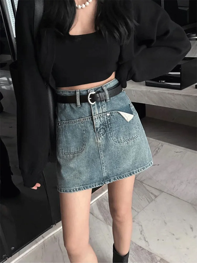

High Waist plus Size Denim Skirt Pants Women Summer Anti-Light Slimming A-Line Short Skirts Fashionable Versatile Pockets