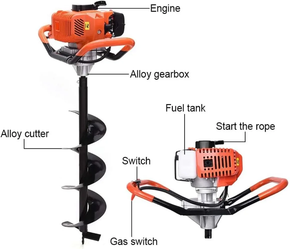 Imagem -03 - Gás Powered Post Hole Digger Terra Auger Drill Stroke Auger Bits Barra de Extensão para Cerca e Plantação 62cc