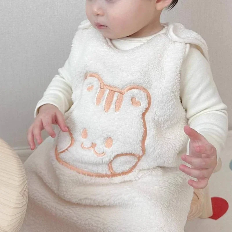 Baby Sleep Bag Sleeveless Sleepsack Thicked Flannel Vest Designed Anti-kick Quilt Cartoon Split Leg Warm Sleeping Bag