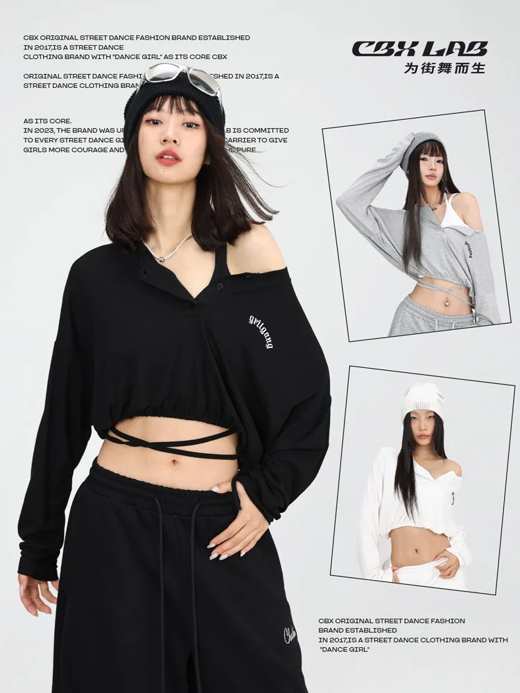 

CBXLAB Street Dance Women' s Short and laid-back cover-up for jazz dancing A soft and breathable long-sleeved top for K-pop hot