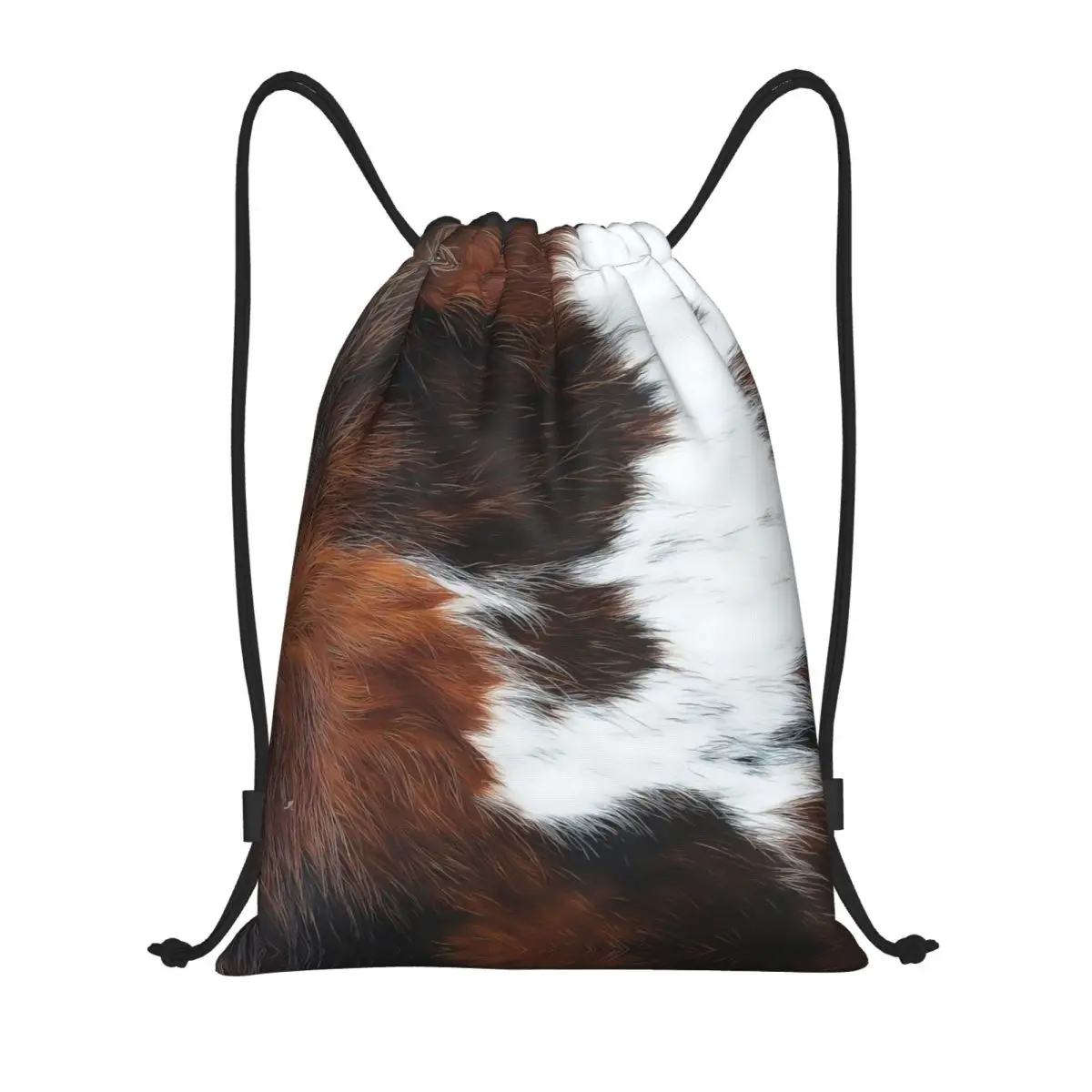 

Custom Scottish Highland Cow Cowhide Texture Drawstring Bags for Shopping Yoga Backpacks Animal Hide Leather Sports Gym Sackpack