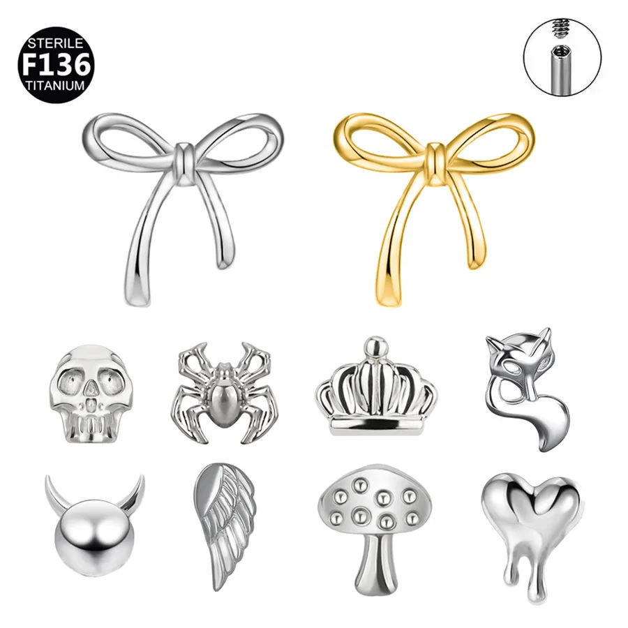 

F136 titanium alloy wings fox pigeon peach heart mini small earbone studs lip studs earscreen studs puncture