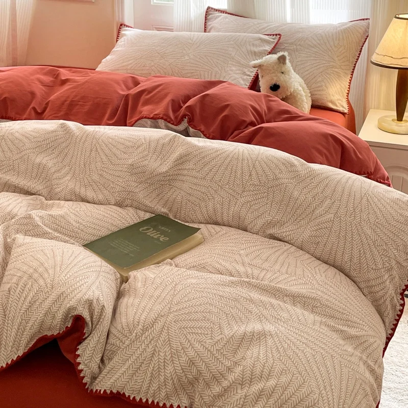4Pcs Light Luxury Simple Style High-end Sense 100% Cotton Brushed Cotton Thickened Autumn And Winter Duvet Cover Bedding