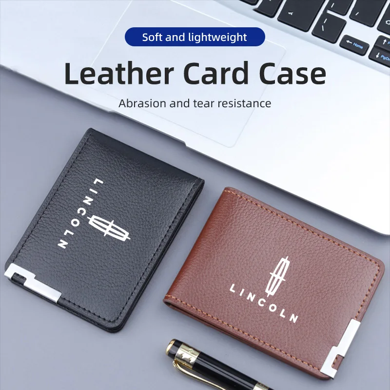 PU Leather Car Credit Card Holder Wallet Coin Purse Auto Accessories For Lincoln MKZ MKX Aviator Navigator Continental Corsair