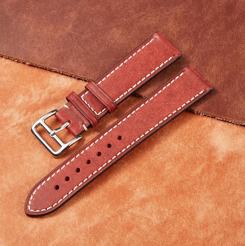 Vintage Italian First Layer Cowhide Watchband 20mm 22mm Handmade Vegetable Tanned Leather Watch Strap Customized Men Wristband