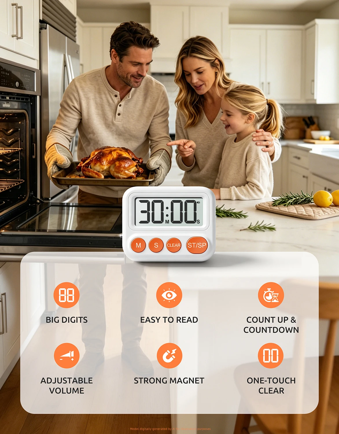 New Digital Timer Adjustable Volume LCD Display Countdown/Count up Magnetic Kitchen Timer for Cooking Learning and Yoga
