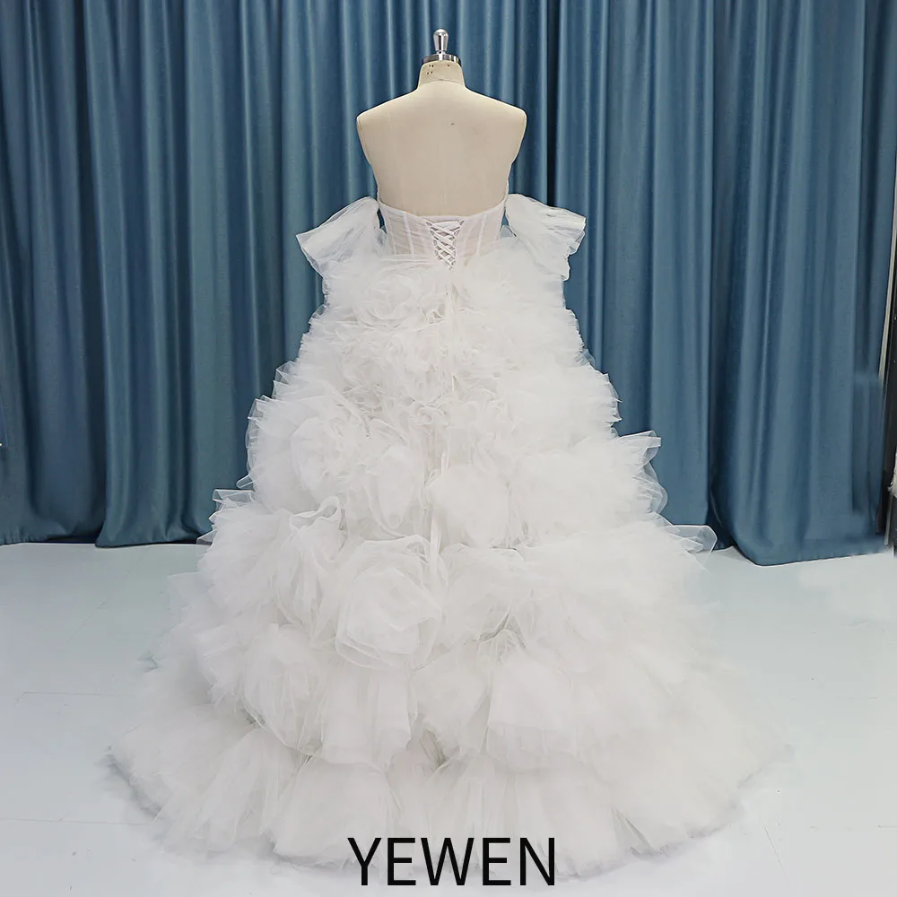 Elegant Off The Shoulder Tiered Tulle Flower Dress Photo Shoot Gown Round Hem Wedding Dresses for Women YEWEN YW230521-1