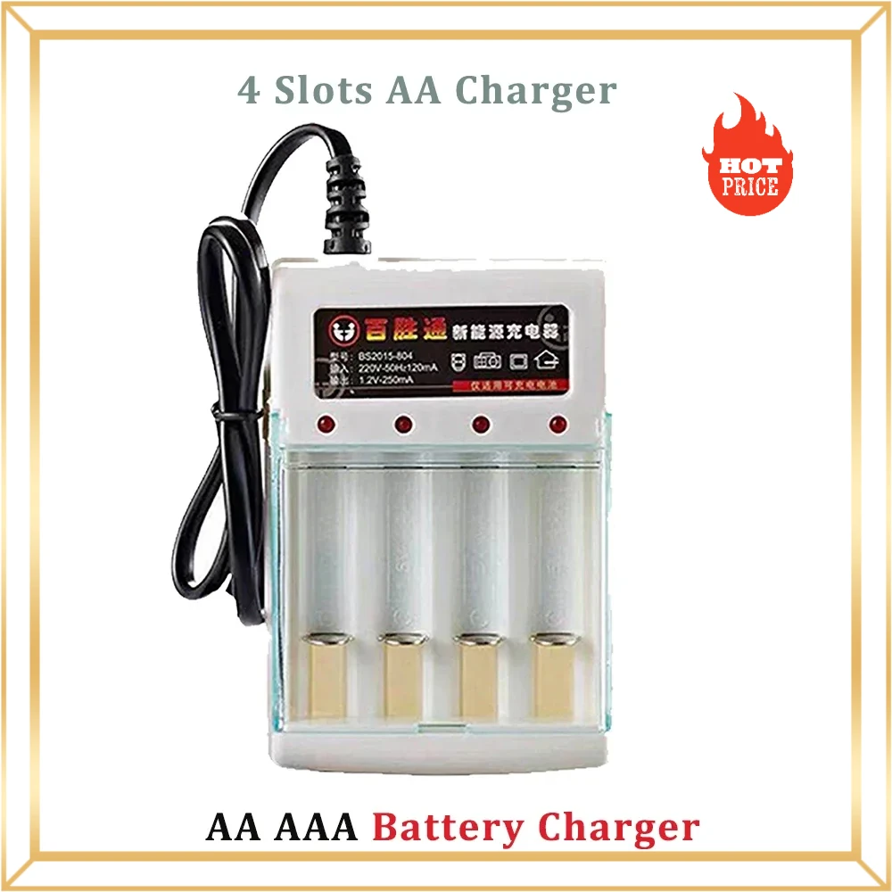 2024 AA Charger 4 Slots AAA Battery Charger AA/AAA Ni-cd Fast Charging Rechargeable Smart US / EU Plug for 1.2V Battery Charging