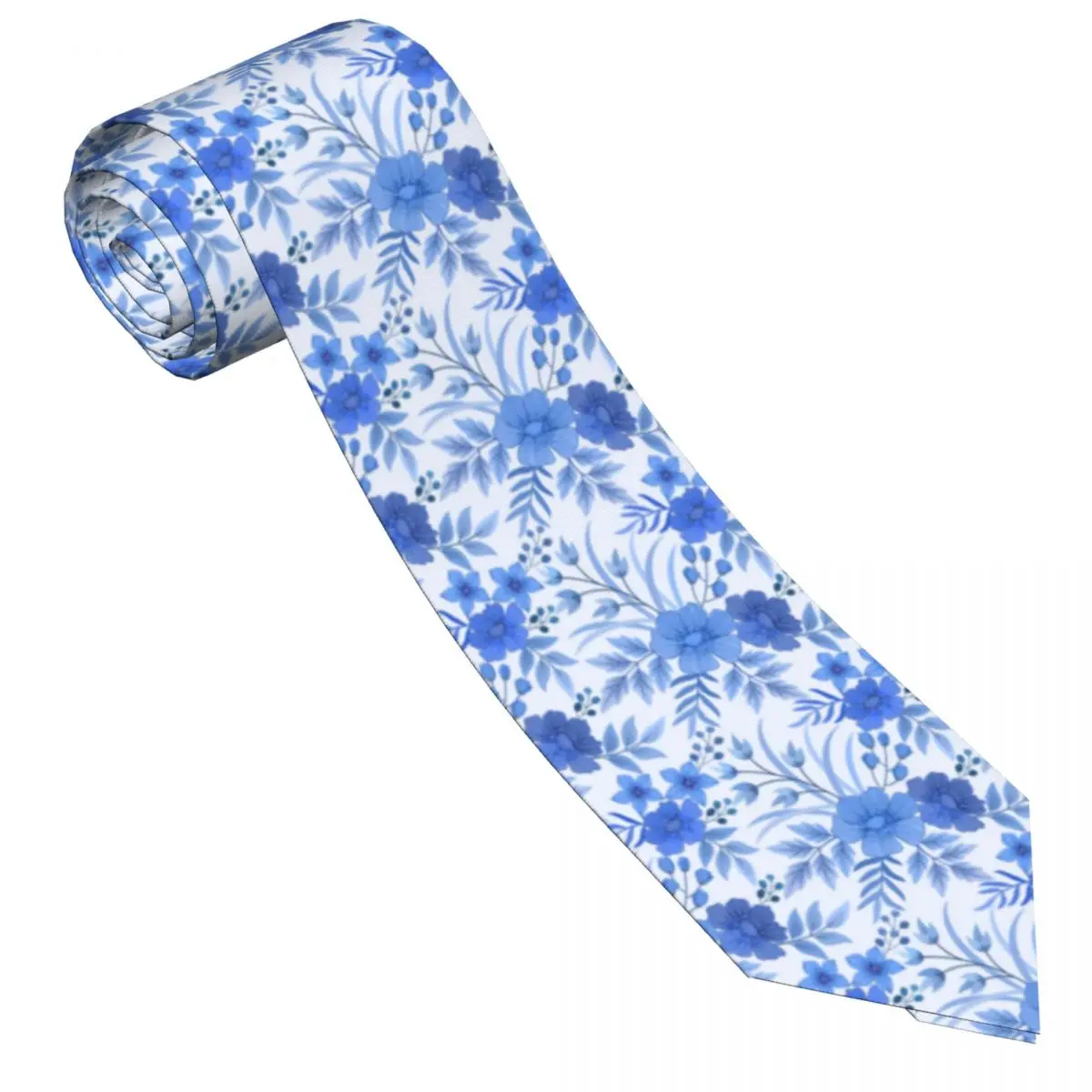 

Blue Flower Print Tie Vintage Wedding Neck Ties Cute Funny Neck Tie For Unisex Adult Custom DIY Collar Tie Necktie Gift Idea