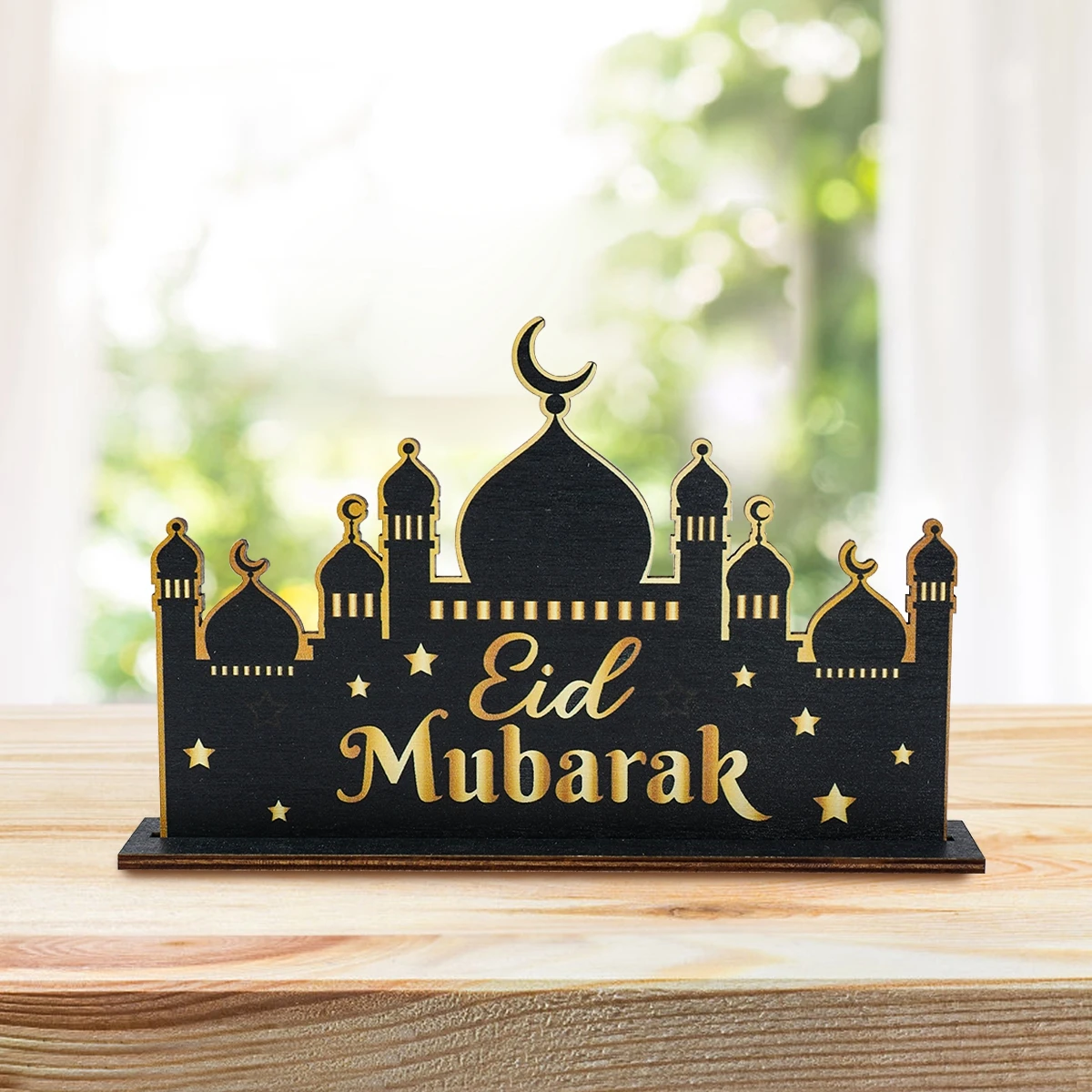 Eid Mubarak Wooden Ornament Ramadan Moon Star Letter Table Decoration for Home Islamic Muslim Pendant Eid Al Adha Party Supplies