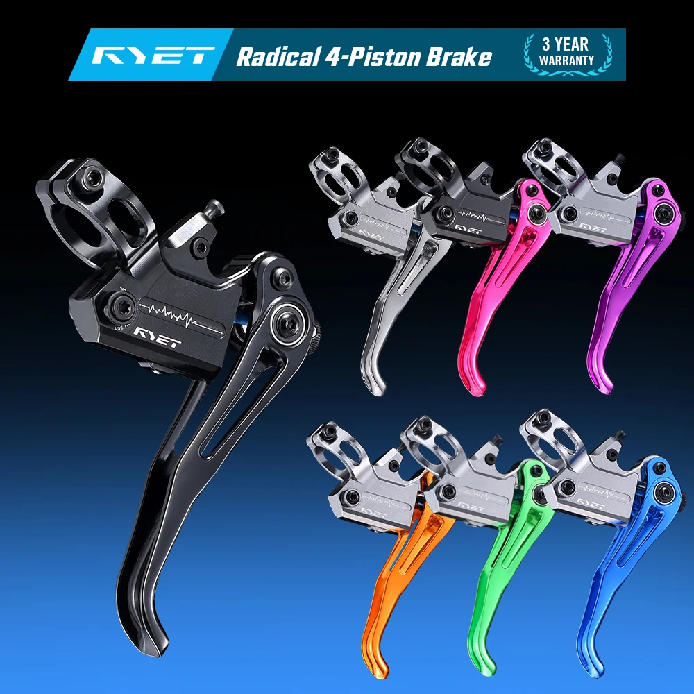 

RYET 4-Piston Hydraulic Bike Brake Set DirectForce Tech for MTB XC/Trail/Enduro/DH w/200-180mm Rotors Mineral Oil M4 Vertical