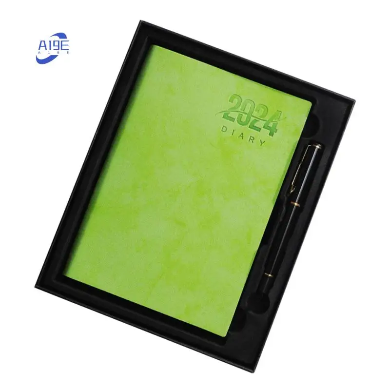 A19E-2024 A5 Week To View Diary Full Year Planner Organiser Hardback Cover With Gift Box Set For Christmas Gift Green Easy To Us