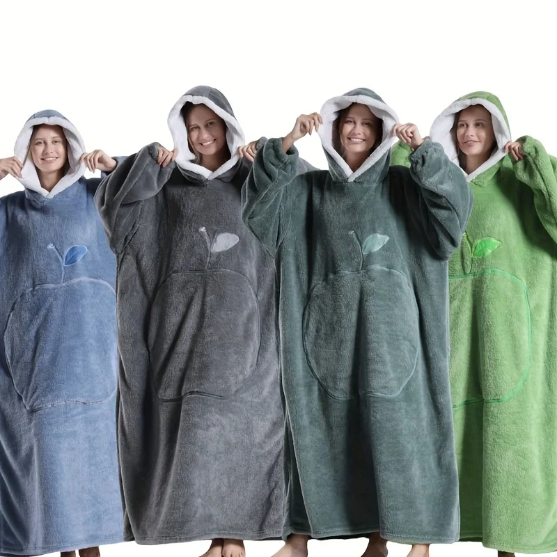 New Oversized Women’s Hooded Blanket Jumper; Soft, Warm and Comfortable Blanket Jumper with Front Apple-shaped Pocket; One Size