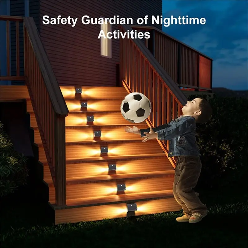 AB33-Motion Sensor RGB Double-Sided Solar Step Lights IP67 Waterproof Deck Lights Outdoor Decor For Stairs Fence Yard 2 Pack