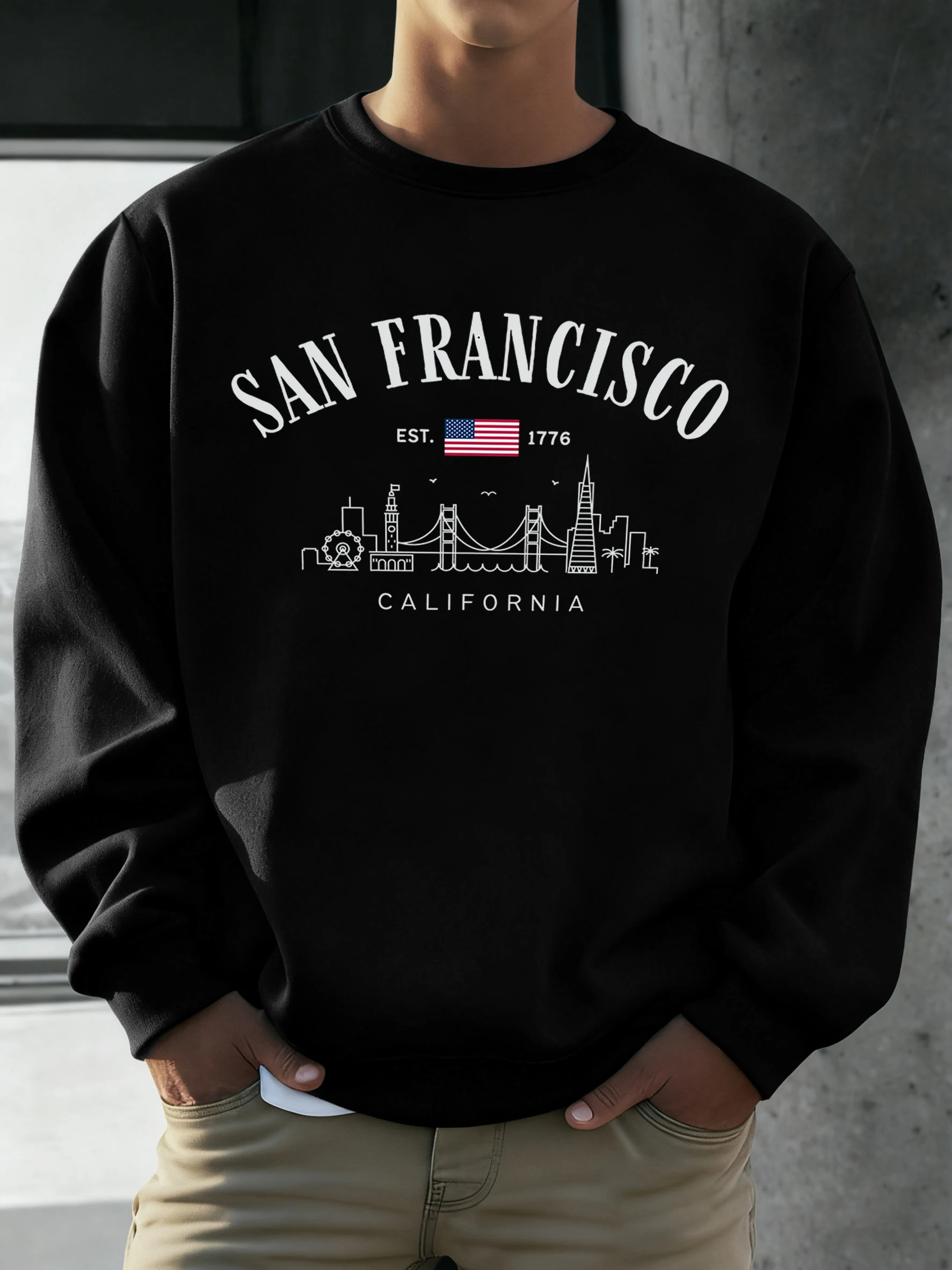 San Francisco California Pattern Men Pullovers Autumn Casual Sweatshirt Fashion All-Match Streetwear Fleece Comfortable Top