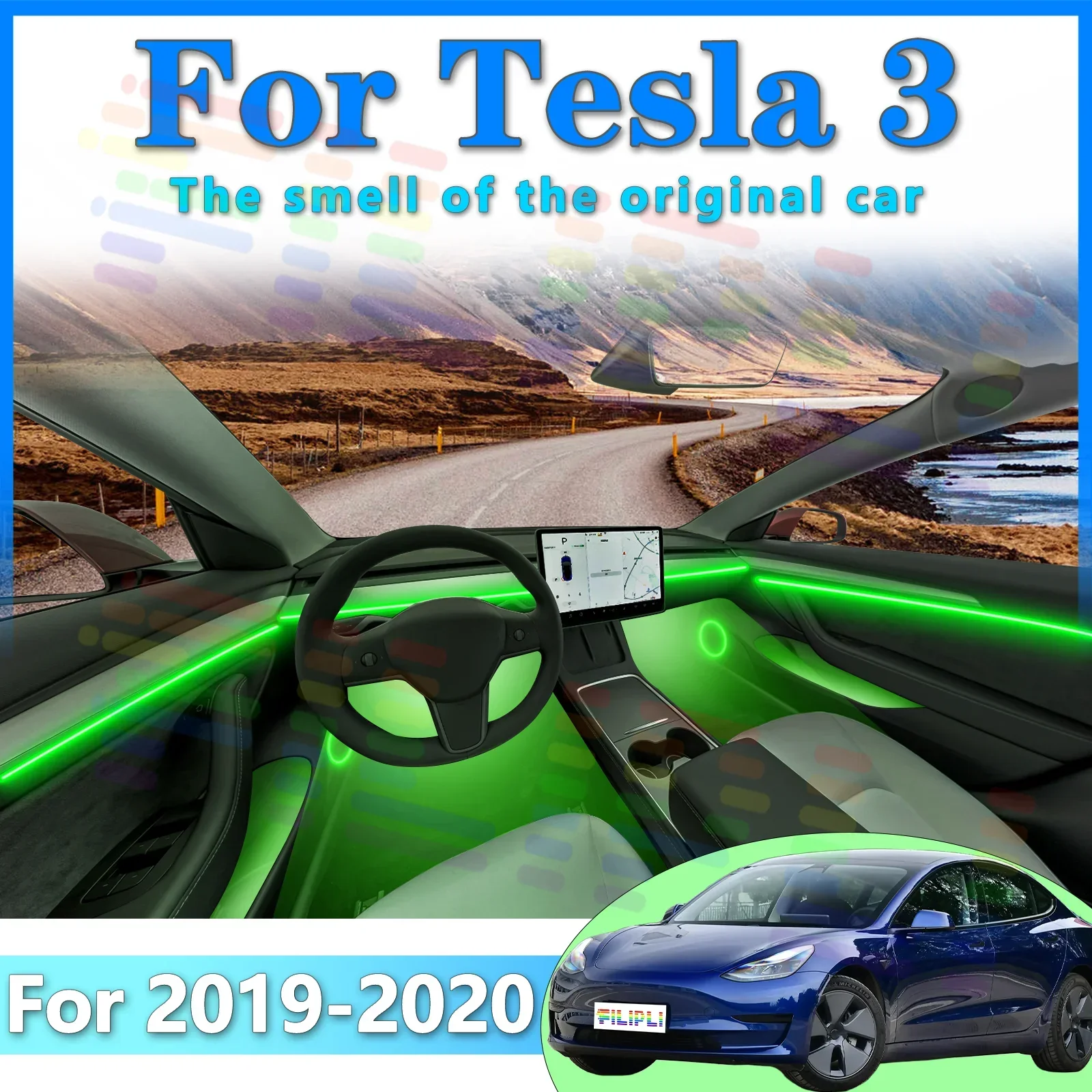 

FILIPLI For Tesla Model 3 Interior LED Ambient Light Strip Made of Acrylic Full Color Streamer with Different Modes for a Distin