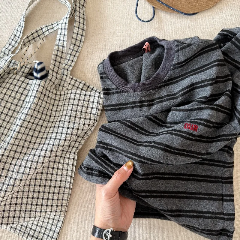 Herbst Baby Jungen Langarm Herbst Kleinkind Jungen Gestreifte Basic-Shirts Lockerer Rundhalskragen 1-6 Jahre Jungen Pullover Sweatshirt – Detail 38