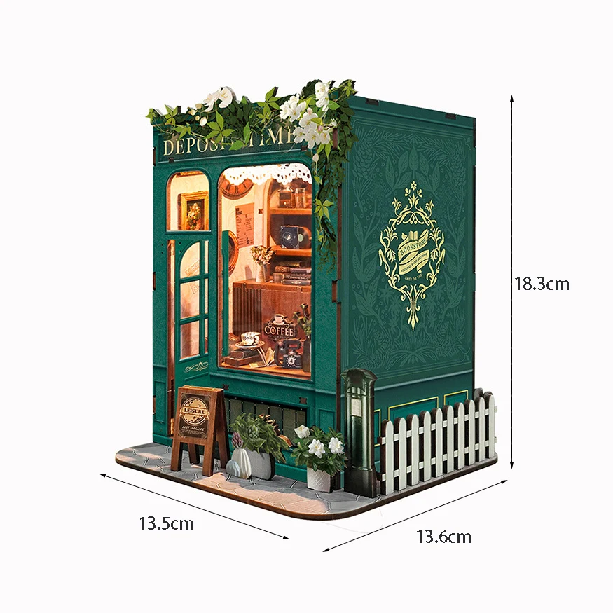 Ouzey 3d livro de madeira nook kit diy-inserto de estante de casa de bonecas em miniatura, cena de livraria retrô, presente criativo de decoração de casa
