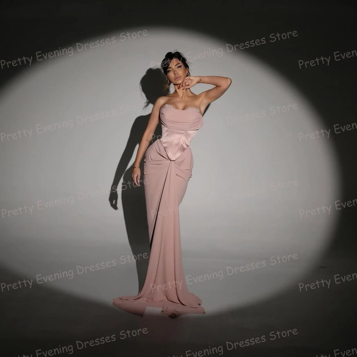 

Simple Sexy Pink Evening Dresses Women's Sleeveless Pleat Satin Prom Gowns Strapless Party Fashion Vestidos De Fiesta Customized