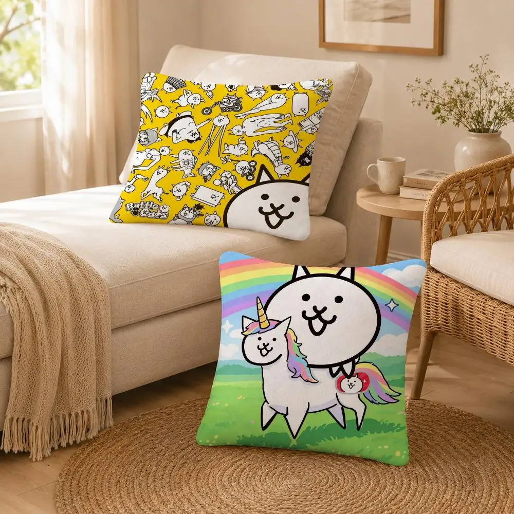 Game Funny Strategy The Battle Cats Cushion Cover Soft Throw Pillow Cover Washable Plush Cushion Case for Sofa Bed Living Room