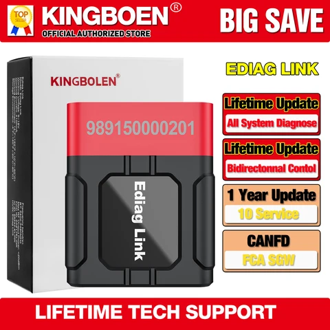 Диагностический сканер KINGBOLEN EDIAG LINK для автомобилей, все системы, двунаправленная связь, 10 сервисных функций, FCA CANFD OBD2, пожизненные бесплатные обновления