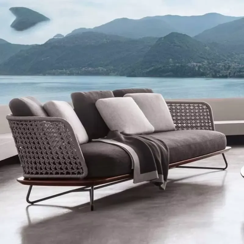 Outdoor Leisure Sofa Rattan Garden Balcony Courtyard Living Room Modern Minimalism Aluminum Alloy Furniture Three-piece Set