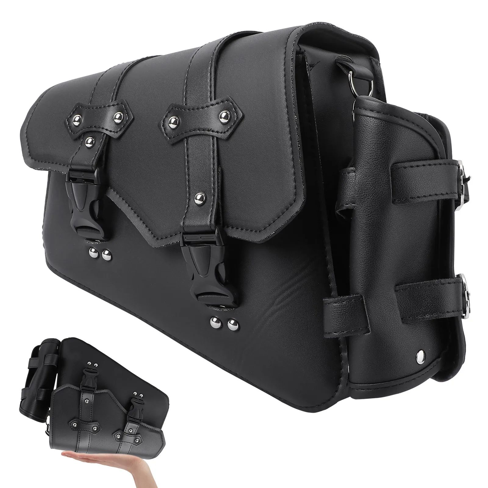 

1Pcs Motorcycle Side Bag PU Material Hanging Tool Bag Black Quick Disconnect Buckle Large Capacity Side Swingarm Pouch for Road