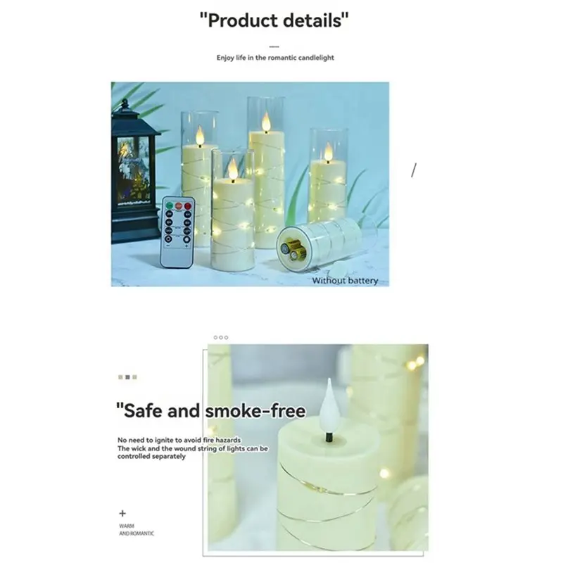 ~A61Z Ambiance Home Decoration Flickering LED Candles 5 Pieces Battery Operated Flameless Candles For Romantic Atmosphere