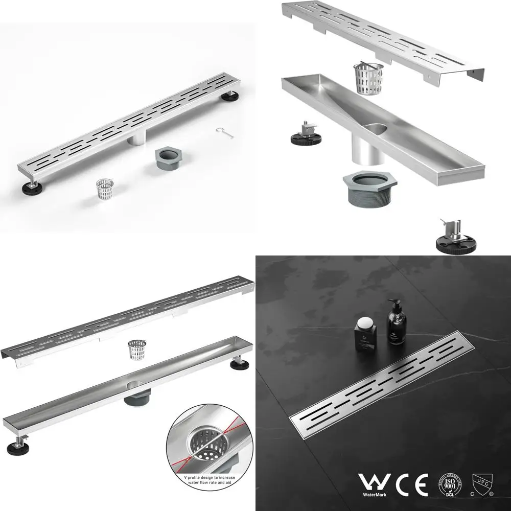 

Stainless Steel Linear Shower Drain 28 Inch - Fast Drainage, Brushed Finish, Hair Strainer, Floor Drain Grate