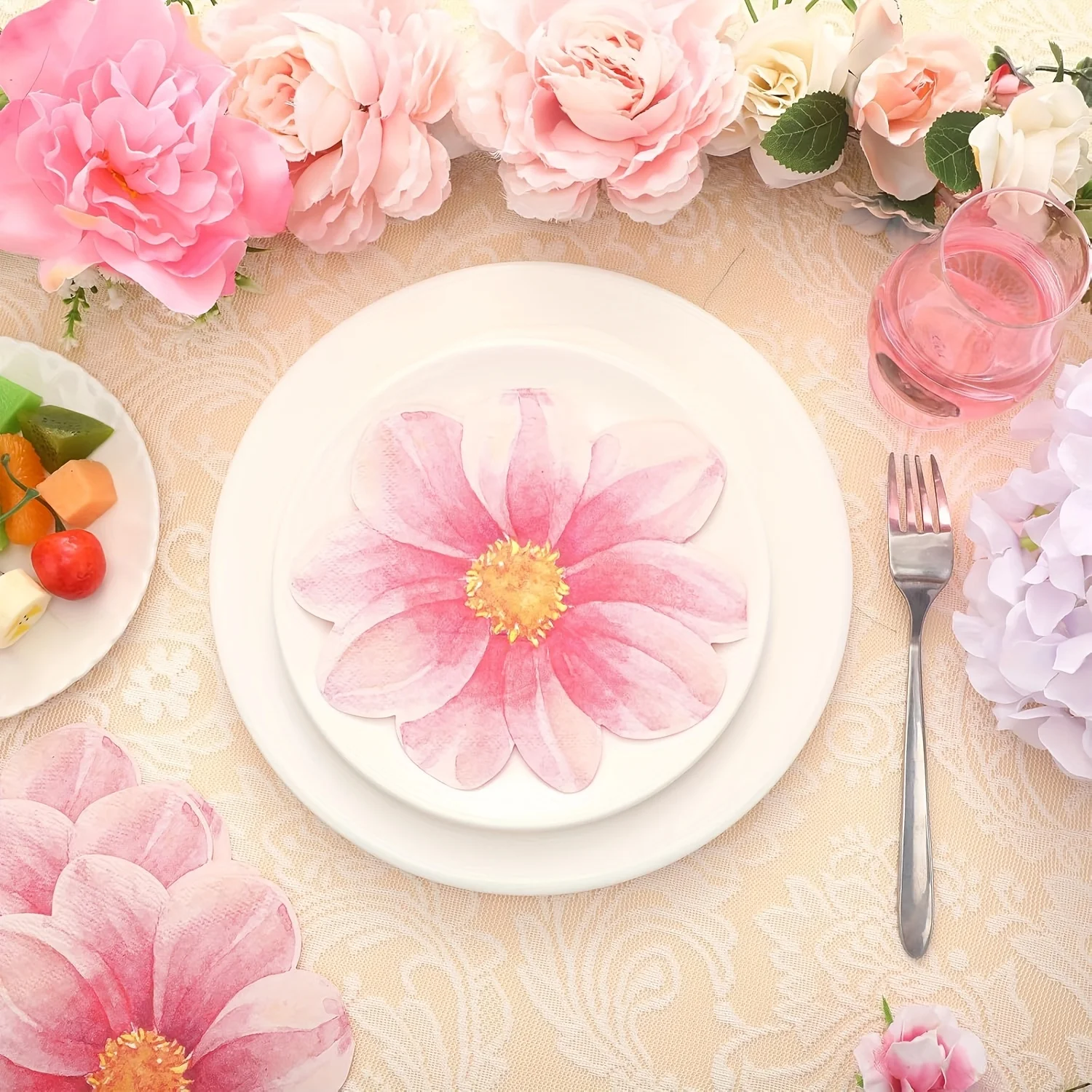 400pcs/200pcs Floral Paper Napkins Disposable Flower Shaped Serviettes for Bridal Shower Wedding Birthday Dinner Party Decor