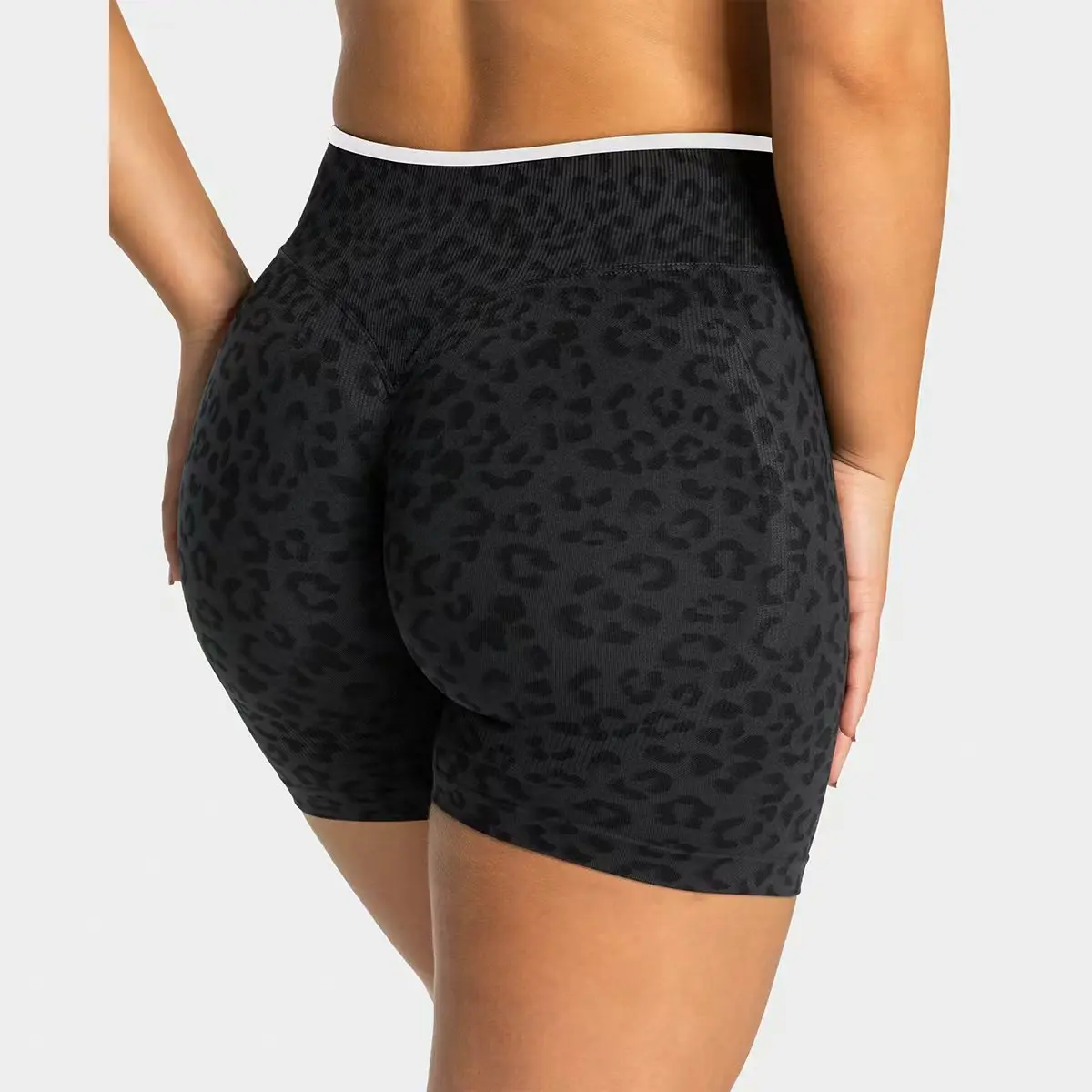 Leopard Print Color Block Yoga Shorts, High Waist Stretch Athletic Workout Shorts for Women, Casual Sports Gym Leggings image 6