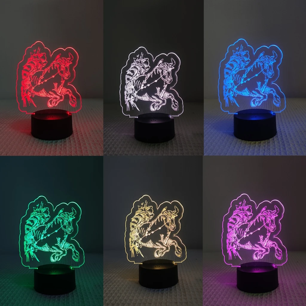 Lampu malam zodiak Taurus-akrilik, 7 warna, dekorasi kamar tidur & hadiah ulang tahun