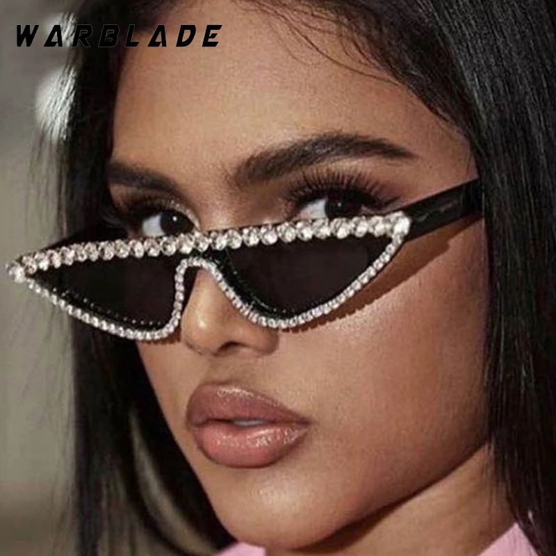 

Luxury Rhinestone Flat Top Cat Eye Women Sunglasses Brand Design Small Frame Men Sunglass Party Street Snap Eyewear Female UV400