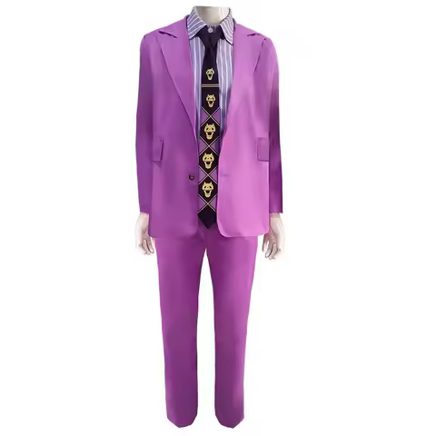 Anime Kira Yoshikage Cosplay JoJo Costume Purple Uniform Suit with Tie Halloween Carnival Outfit for Men