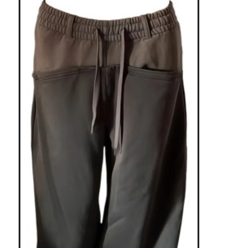 Americano retro design marrom calças de moletom femininas 2025 inverno nova moda elegante spliciing solto versátil calças de perna larga menina