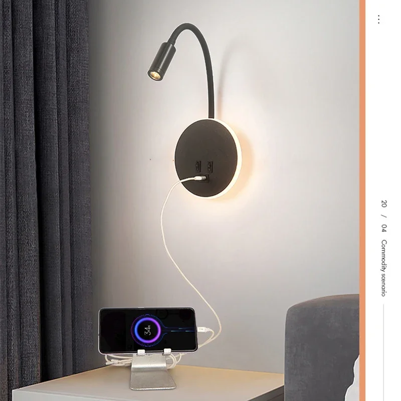 Reading Wall Lamp With USB TYPE-C Wall Light LED Ambient Light Bedside Indoor Lighting Room Decor Hotel Bedroom Living Room