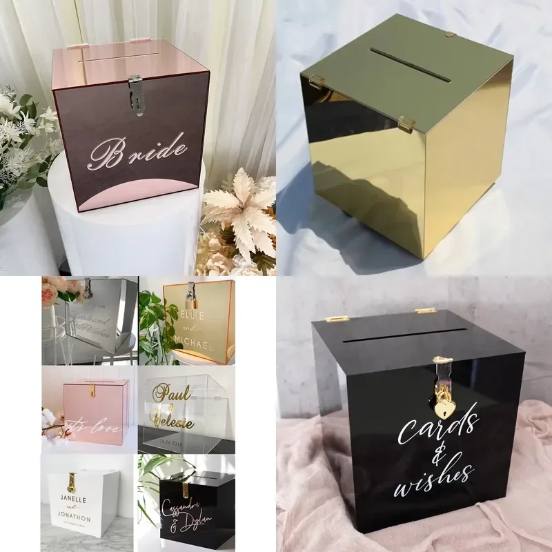 for Rose Gold Mirror Acrylic 3mm  Friendly Wishing Well  Box Elegant Wedding Invitation Display Stand