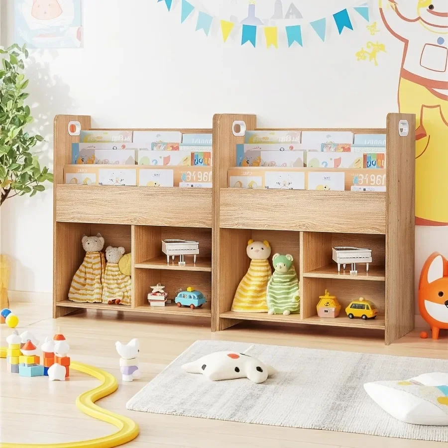 Wooden s Bookshelf with 3Tier Display and 2Tier Storage Compartments for Easy Access in Playroom Bedroom or Nursery Ideal Book