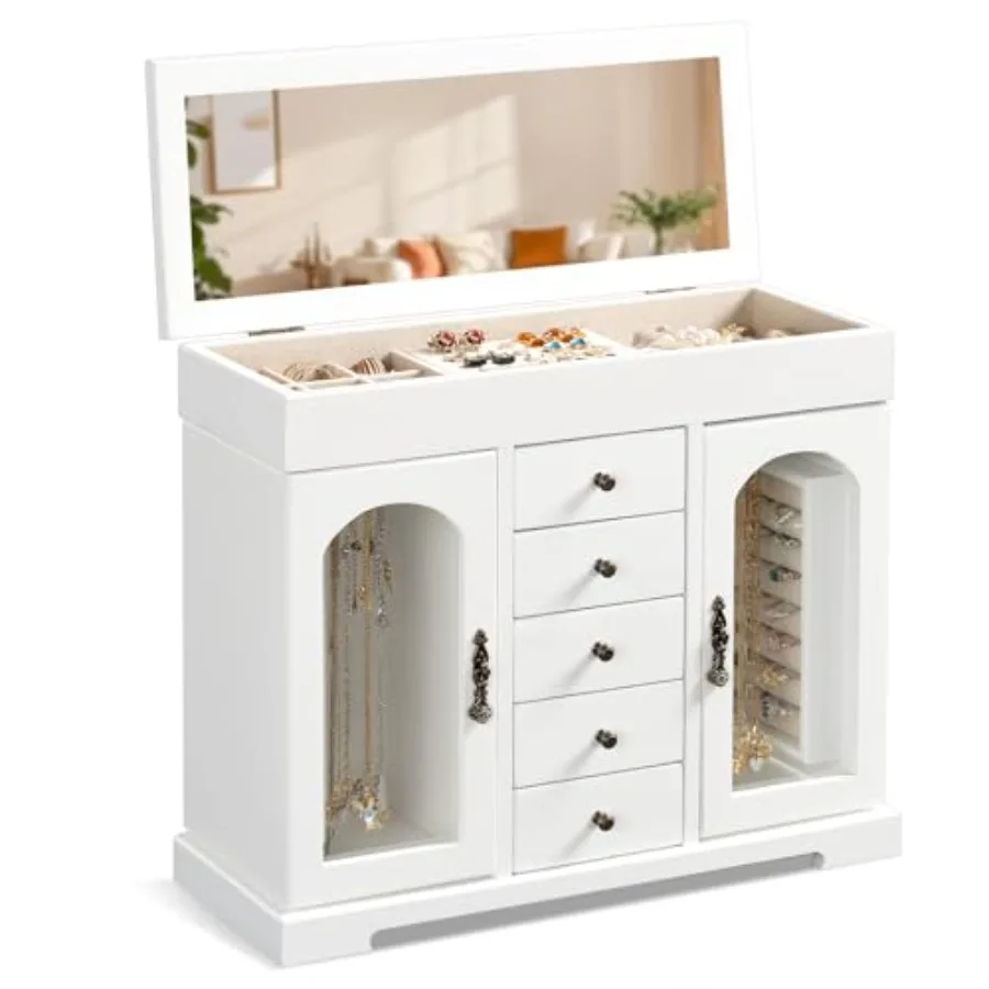 

Шкатулка для драгоценностей для женщин и девочек, деревянная шкатулка-органайзер для ювелирных изделий с зеркалом, 5-слойный футляр для хранения ювелирных изделий, дисплей для ожерелья, сережек
