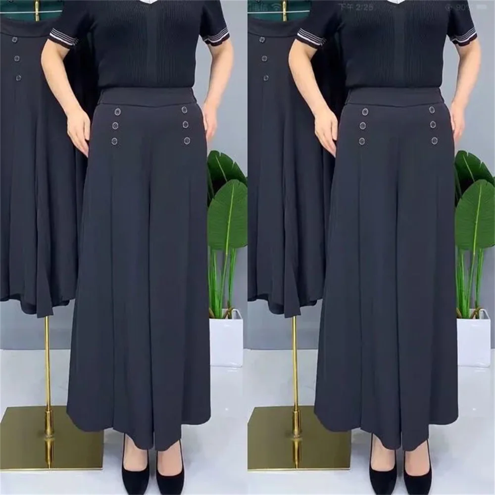 2024 summer cool loose big foot slouching pants fashion 100 slouching wide leg culottes high waist slimming temperament women's