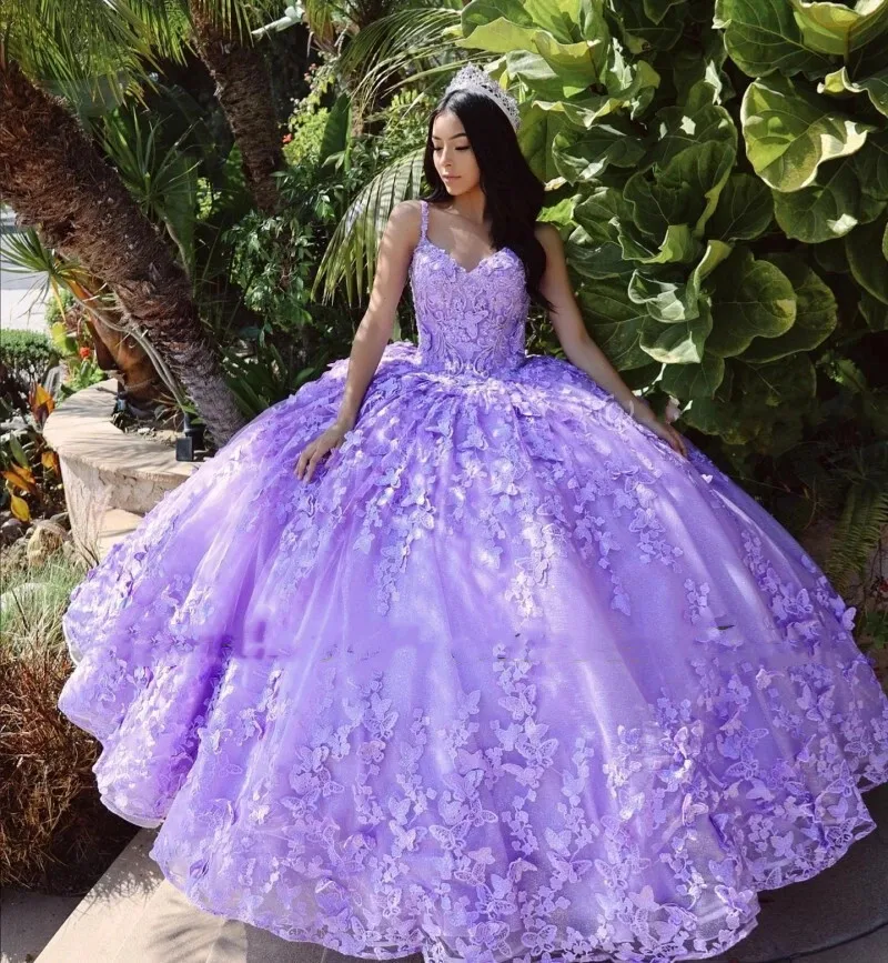 

Светло-фиолетовое платье Vestido De 15, платья Quinceanera, милые платья Quince XV с аппликацией в виде бабочки, платья для выпускного вечера 16 Quince XV