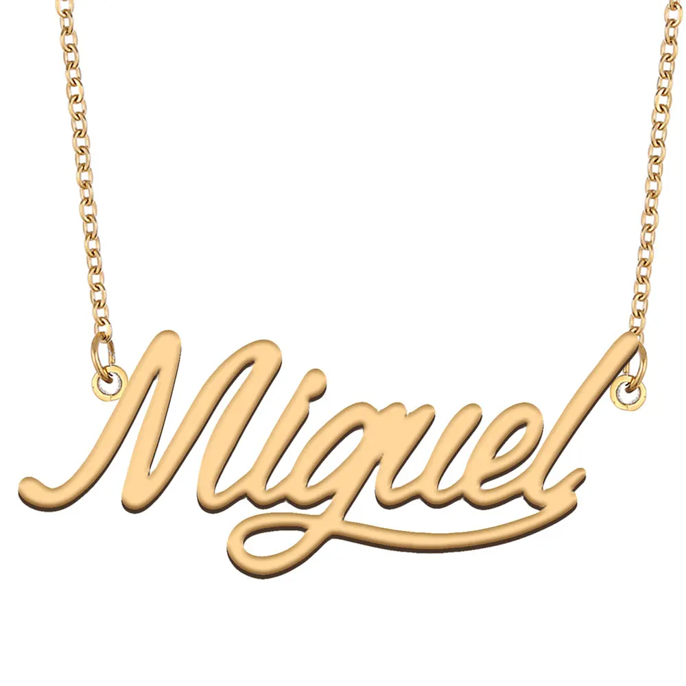 

Miguel Name Necklace for Women Stainless Steel Jewelry Gold Color Nameplate Pendant Collares Para Mujer Letters Choker