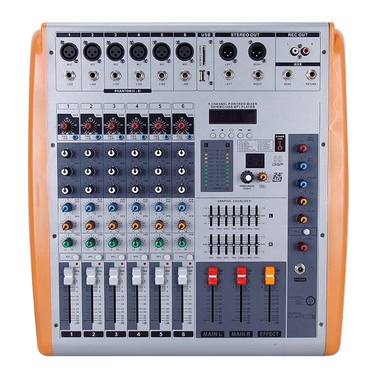 GT-6400 8/12CH MP3 تعمل بالطاقة جهاز مزج الصوت قوة 400 واط * 2CH/ 99DSP/1 مجموعة ستيريو/3 نطاقات EQ/48 فولت طاقة فانتوم/قطع منخفض #2