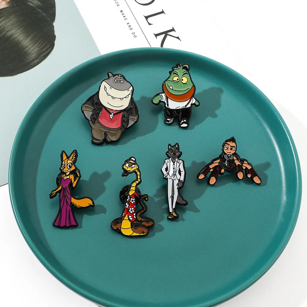 Insignia de botón de la serie Bad Guyes, broche de Metal de lobo y tiburón, accesorios de decoración para bolso de camisa de dibujos animados, regalo de cumpleaños creativo