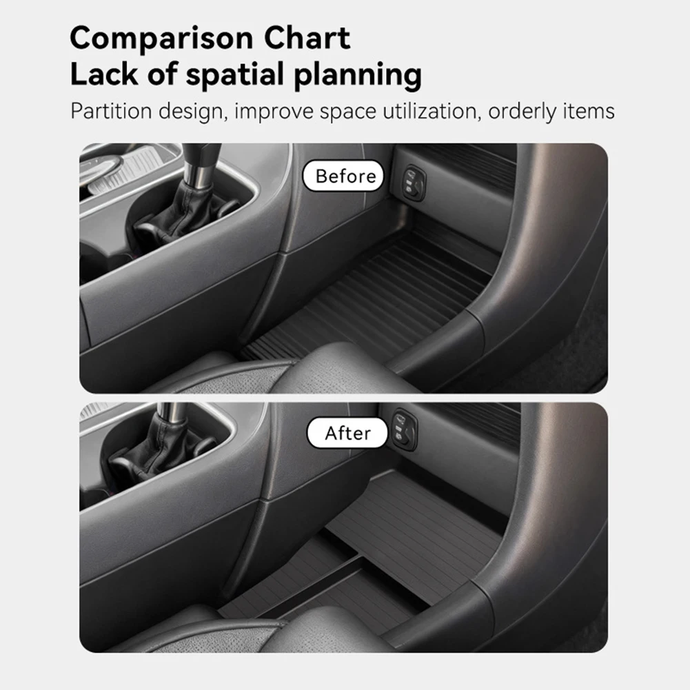 صندوق تخزين سفلي لوحدة التحكم المركزية للسيارة Hyundai Palisade 2026+ صندوق تخزين سفلي لوحة شاحن لاسلكي حصيرة TPE أسود