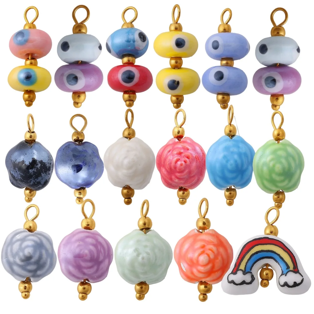 

3pcs Colorful Ceramic Pendant Set Rainbow Cloud Evil Eye Beads For Jewelry Making Accessories Supplies