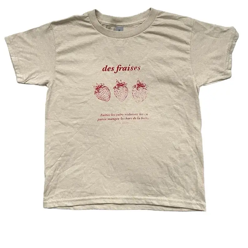 Cream, Vintage French Strawberry Coquette baby Tee Fit, Hand Screen Printed, Unisex baby Tee Fit, Handmade Gift Apparel, Unique, Y2K
