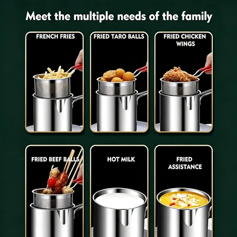304 Food‑grade Stainless Steel Deep Fryer Set Mini Frying Pot With Filter Screen For French Fries Kitchen House Cooking Supplies