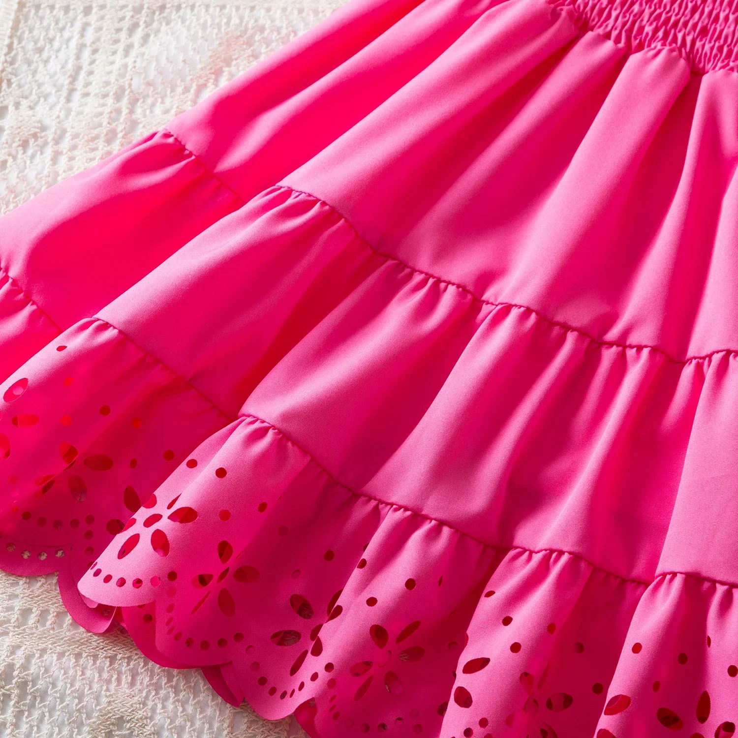 Little Girls Summer Dress for 2-6 Years Ruffles Elegant Vacation Baby Clothes Hot Pink Fashion Solid Birthday Party Girls Dress