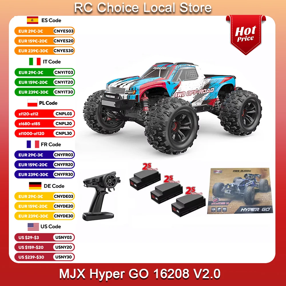 

New Hyper GO MJX 16208 V2.0 Rc Cars 4WD Off-Road Racing Truck 1/16 Brushless 2.4g High-speed Drift Remote Control Car Toys